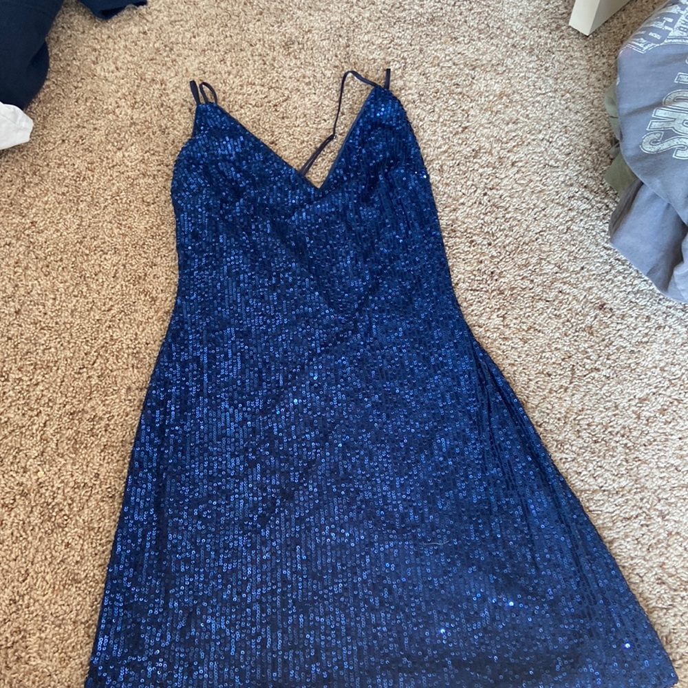 blue sparkly short dress